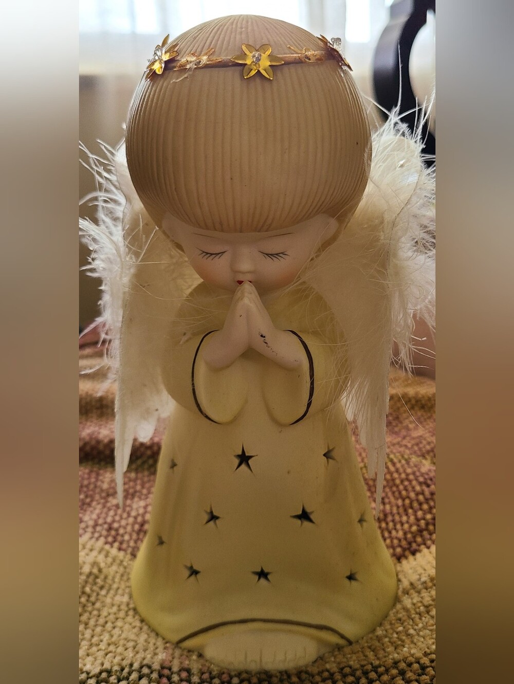 Vintage Praying Angel Star-Print Fiber Optic Angel Dress. Holiday/Everyday